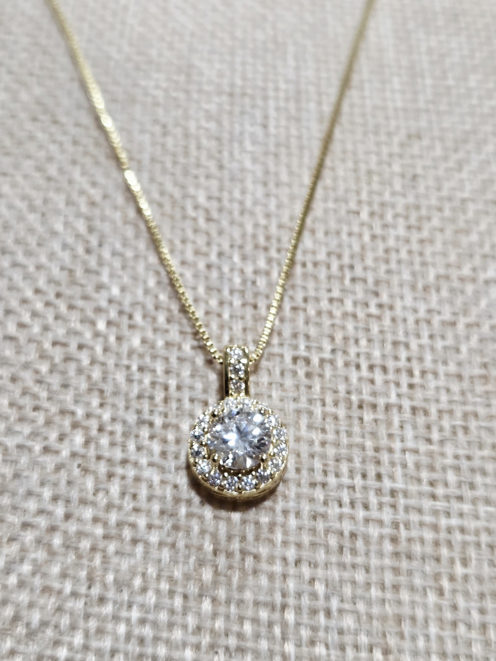 Gold Halo Pendant Necklace with Moissanite Center Stone